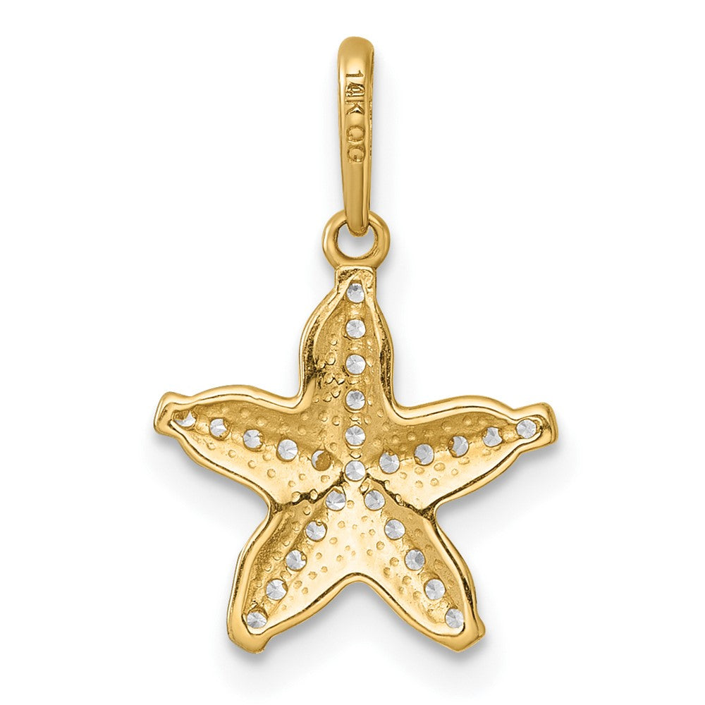 14k Polished and Textured CZ Starfish Pendant