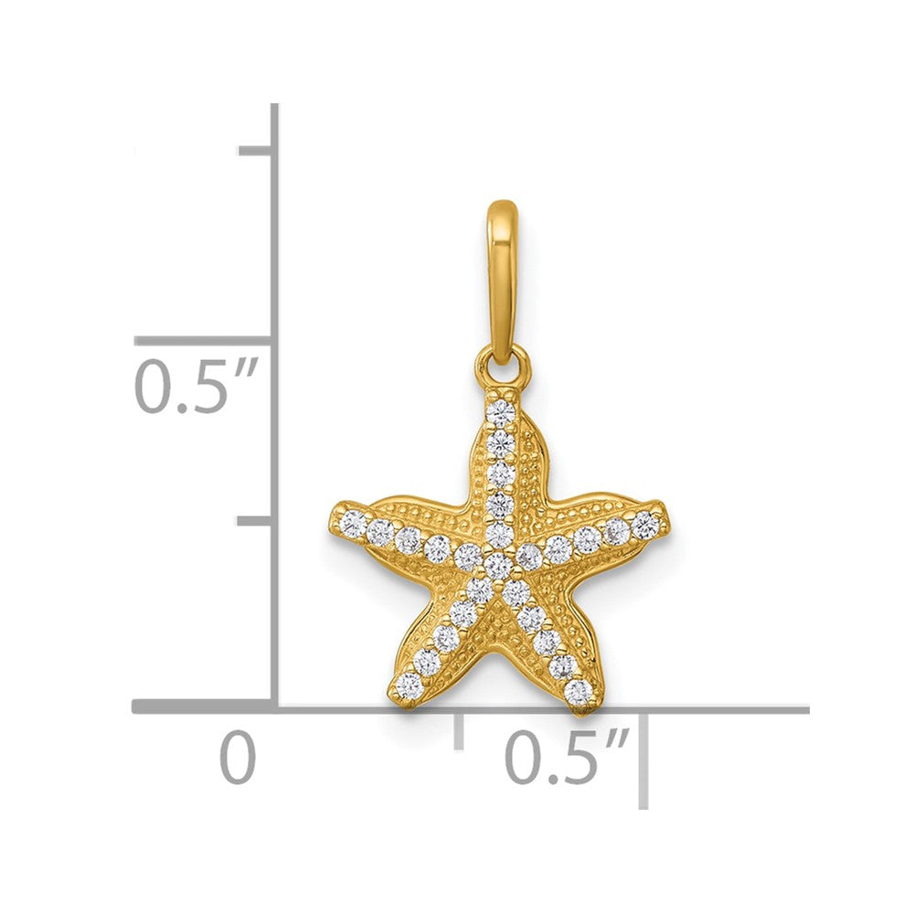 14k Polished and Textured CZ Starfish Pendant