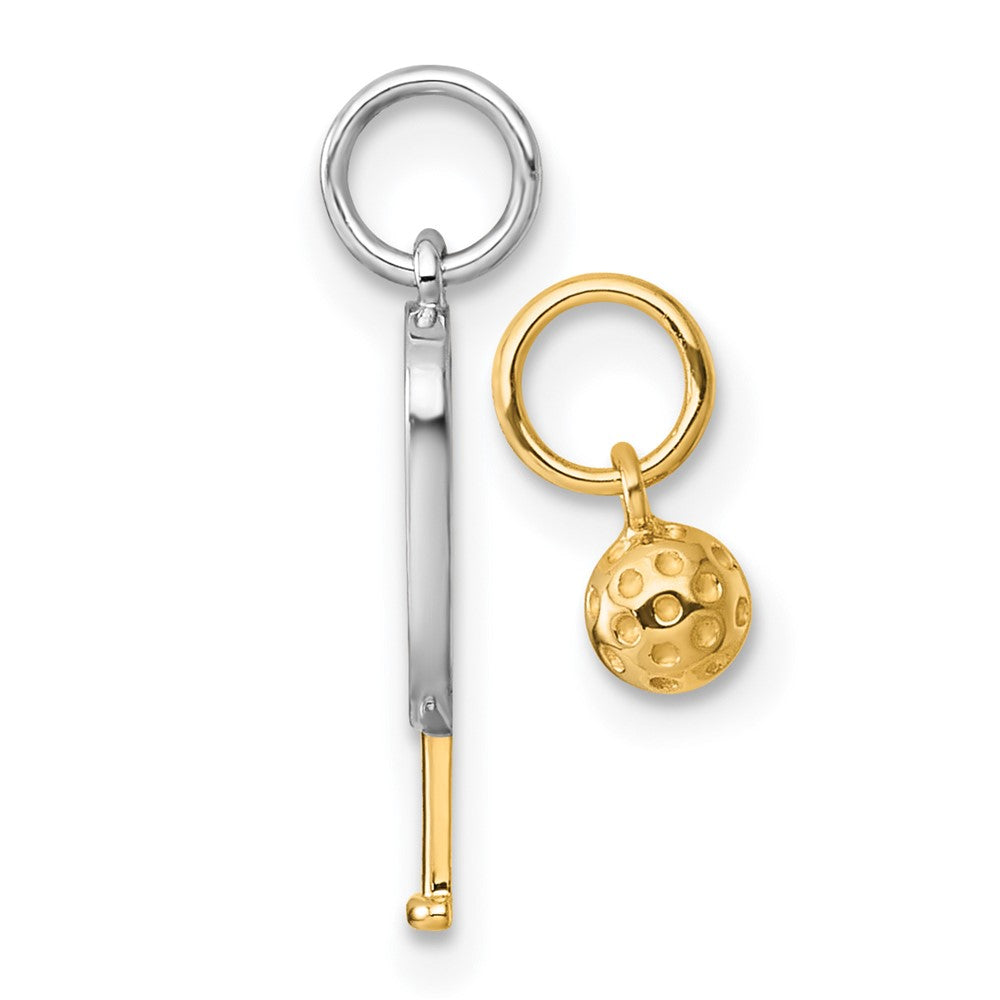 14k w/White Rhodium Pickleball Paddle and Ball 2 Piece Pendant Set