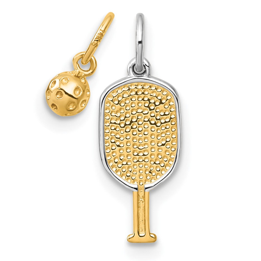 14k w/White Rhodium Pickleball Paddle and Ball 2 Piece Pendant Set