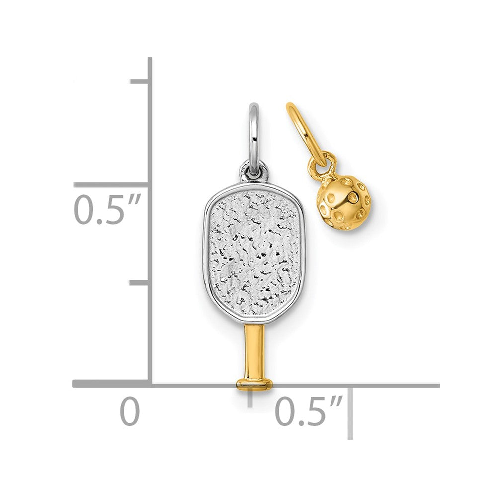 14k w/White Rhodium Pickleball Paddle and Ball 2 Piece Pendant Set
