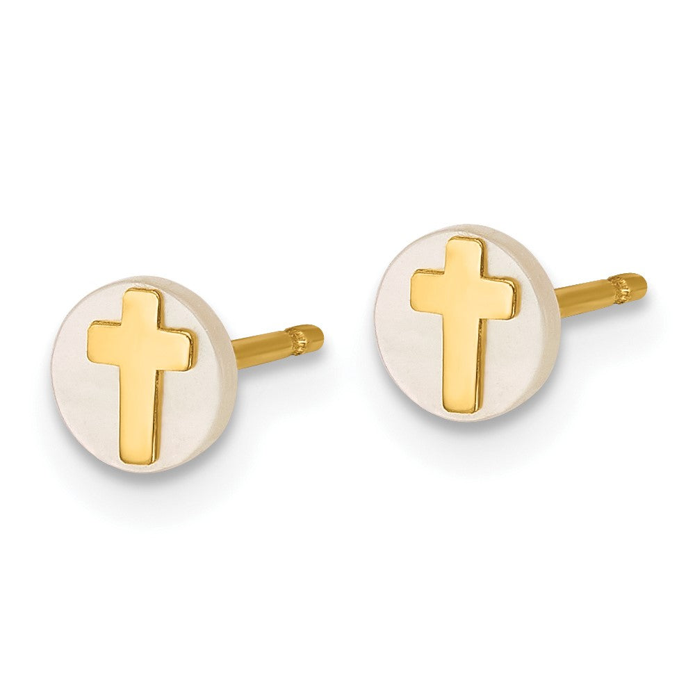 14K Polished Mother of Pearl Cross Post Earrings