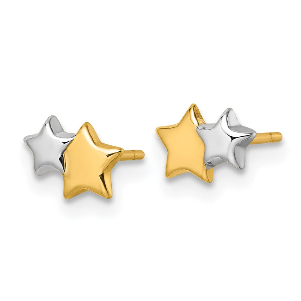 14K w/Rhodium Polished Double Star Post Earrings