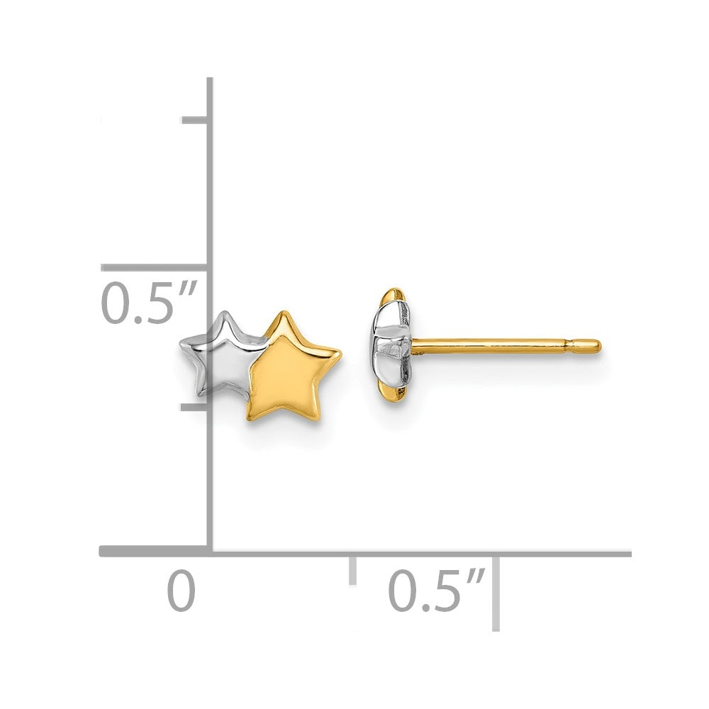 14K w/Rhodium Polished Double Star Post Earrings