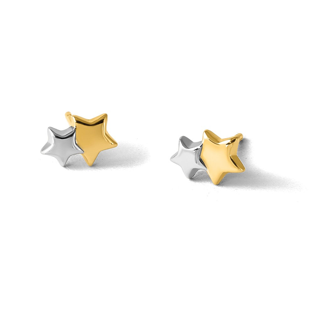 14K w/Rhodium Polished Double Star Post Earrings