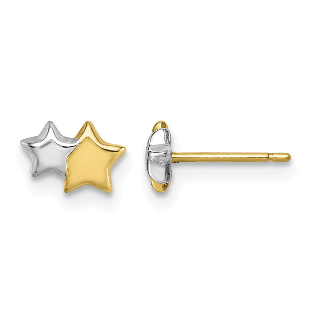 14K w/Rhodium Polished Double Star Post Earrings