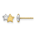 14K w/Rhodium Polished Double Star Post Earrings