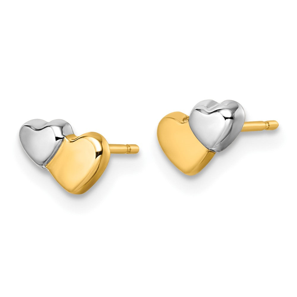 14K w/Rhodium Polished Double Heart Post Earrings