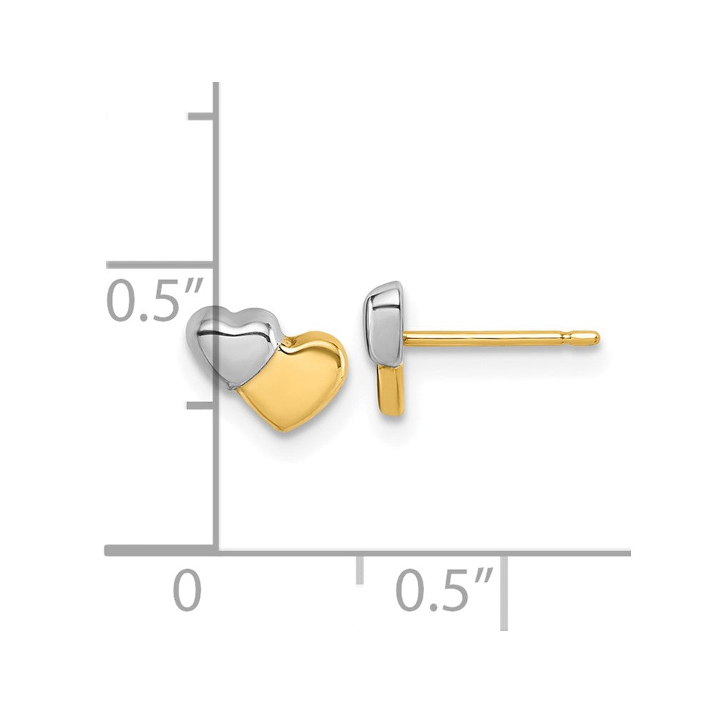 14K w/Rhodium Polished Double Heart Post Earrings