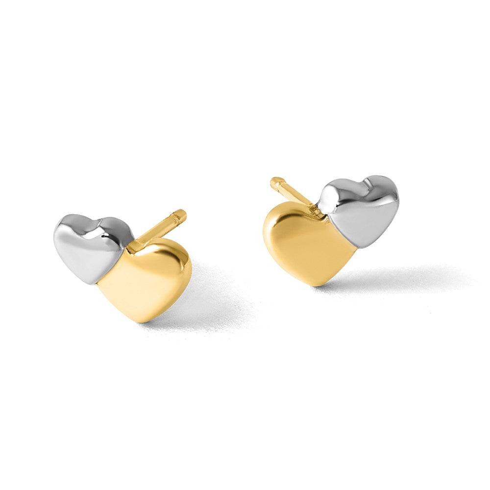14K w/Rhodium Polished Double Heart Post Earrings