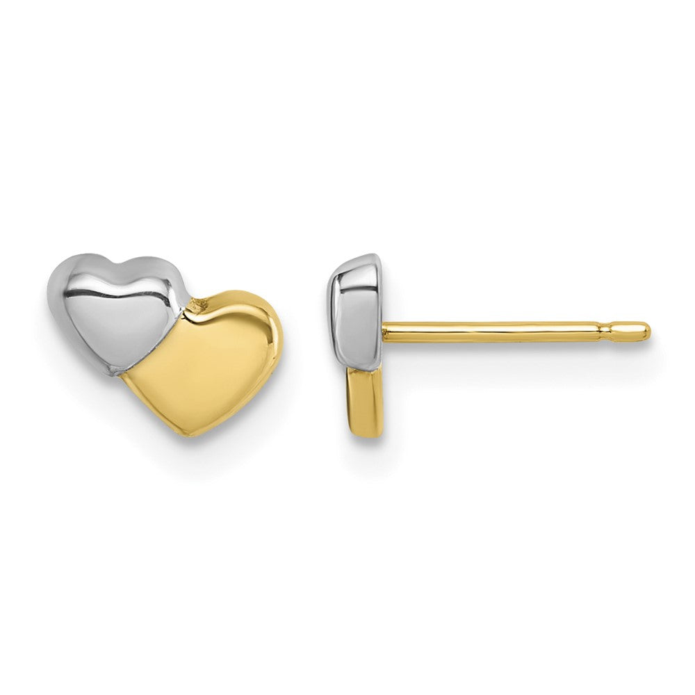 14K w/Rhodium Polished Double Heart Post Earrings