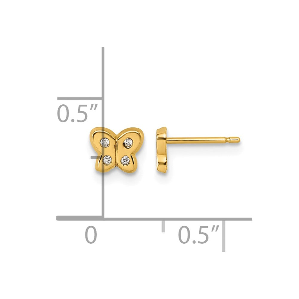 14K Polished CZ Butterfly Post Earrings