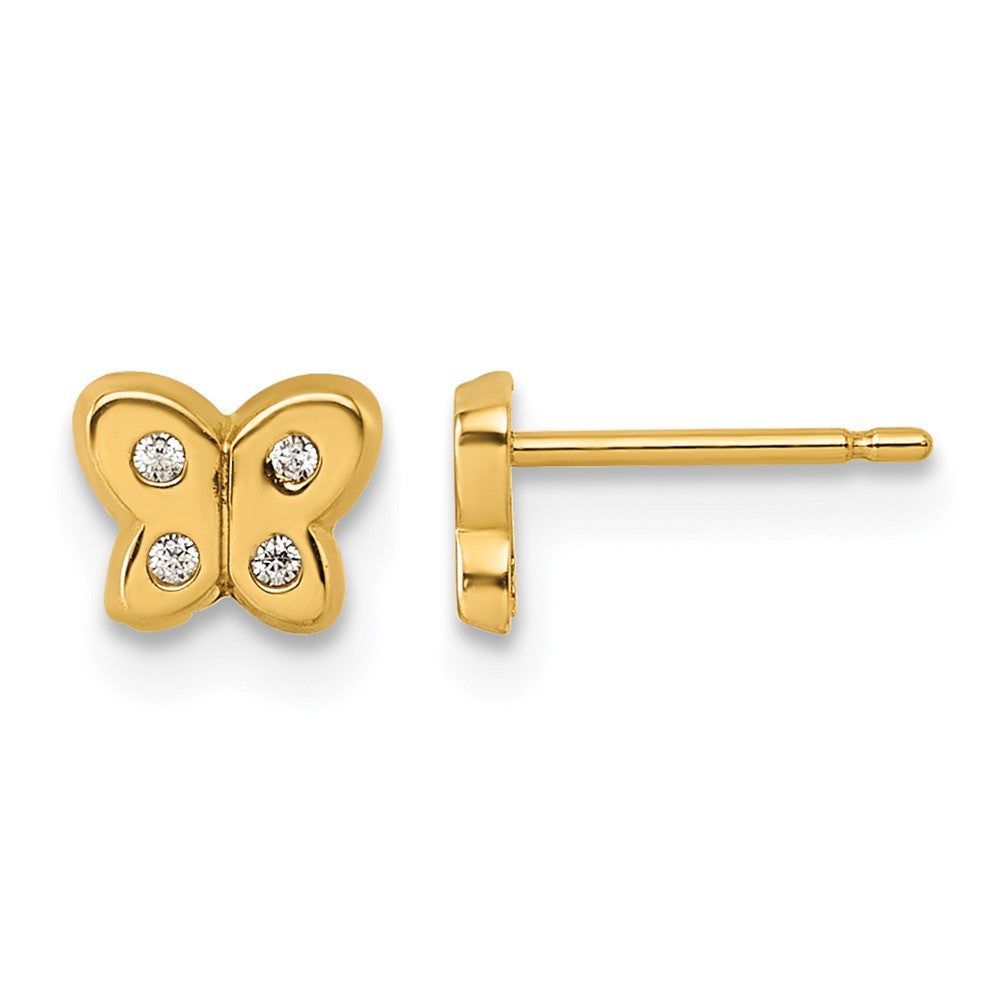 14K Polished CZ Butterfly Post Earrings