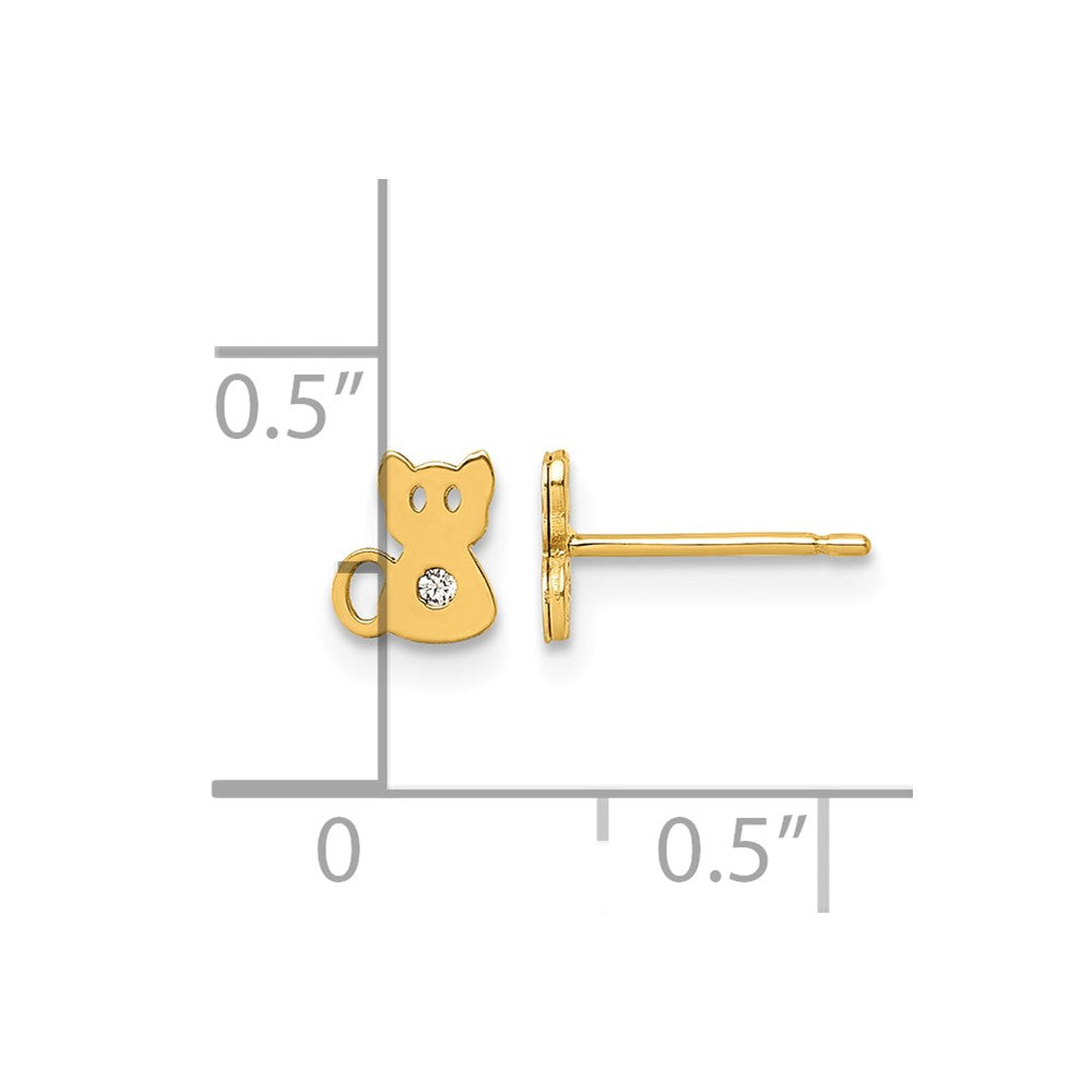 14K Polished CZ Cat Post Earrings