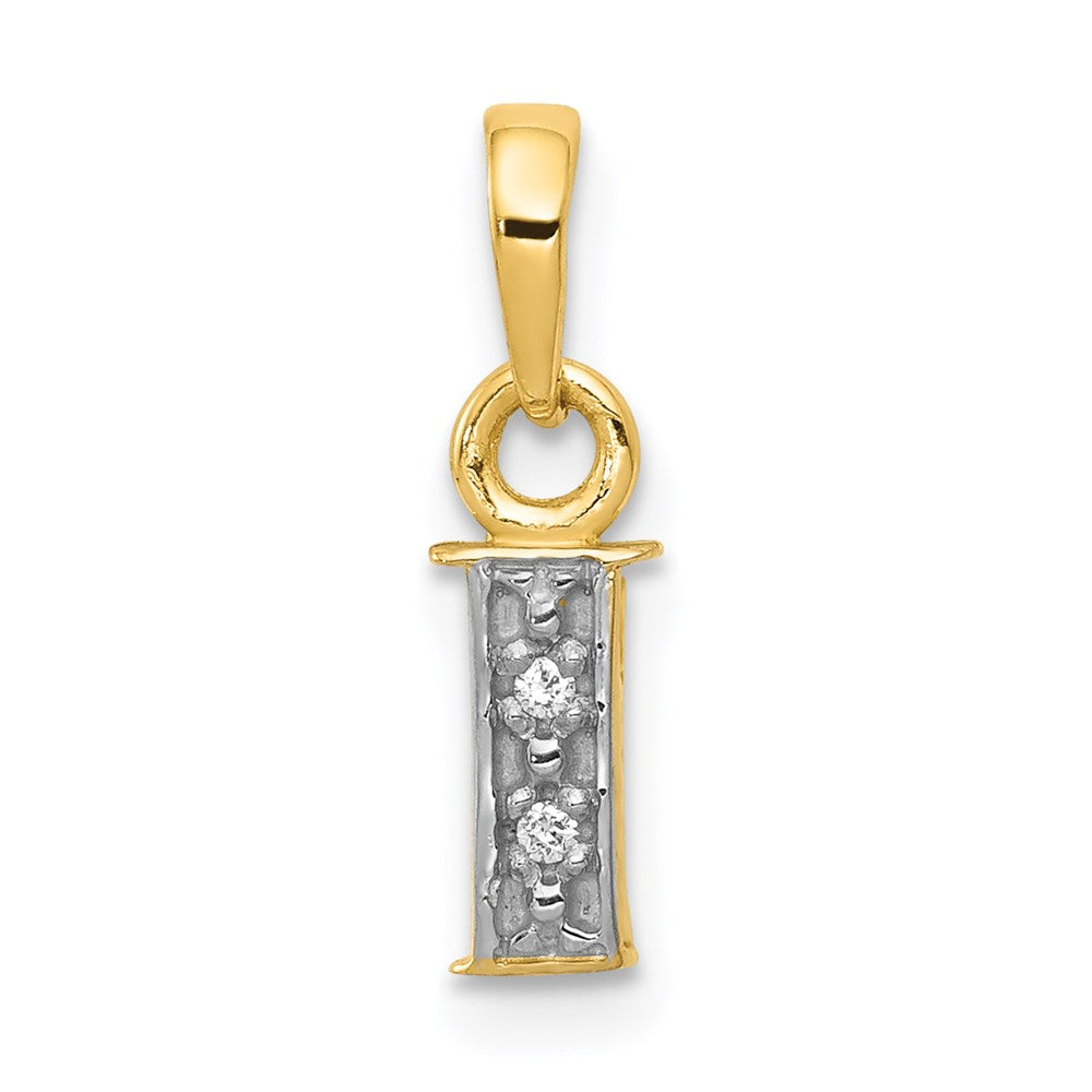14KY with Rhodium Diamond Letter I Initial Pendant