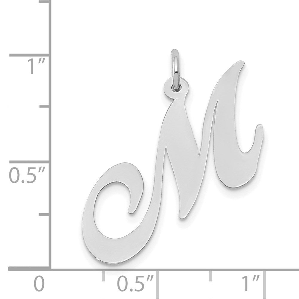 14k White Gold Large Fancy Script Letter M Initial Charm