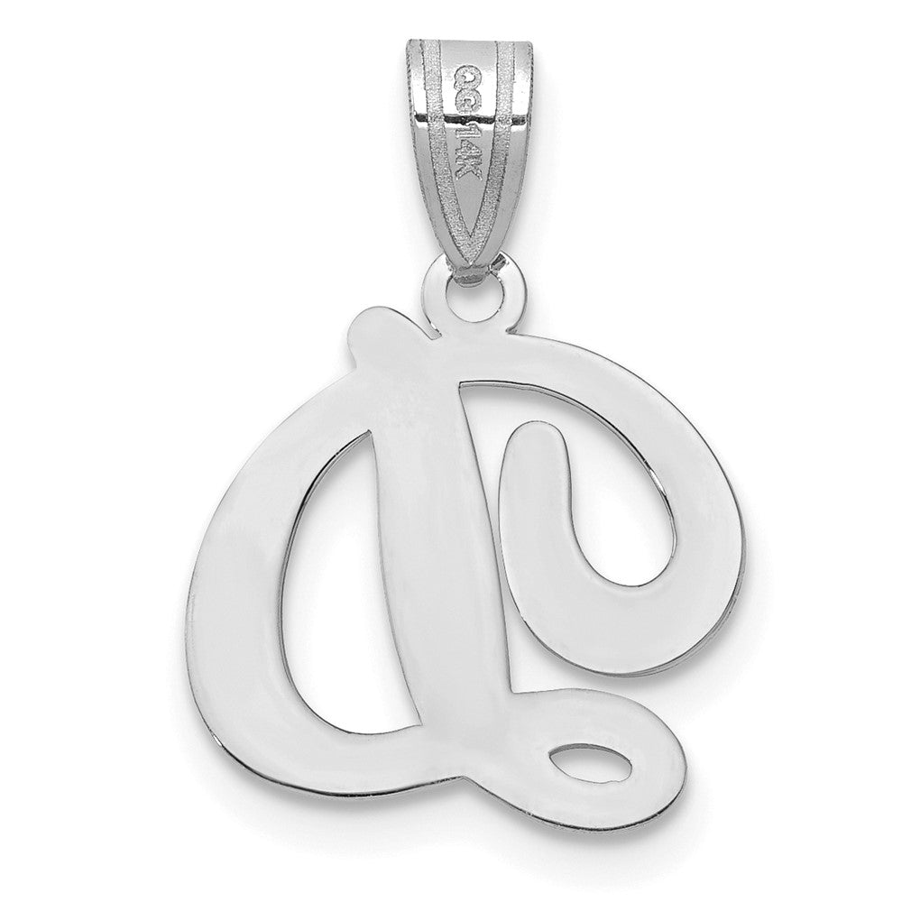 14KW White Gold Script Letter D Initial Pendant