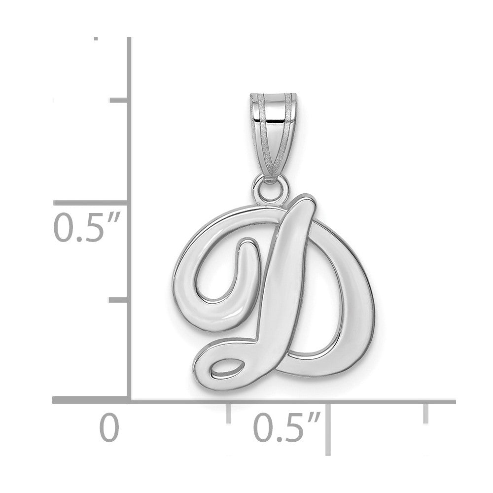 14KW White Gold Script Letter D Initial Pendant