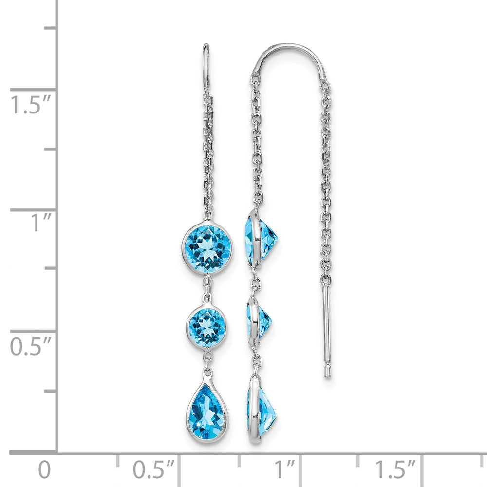 14k White Gold Blue Topaz Dangle U Wire Earrings