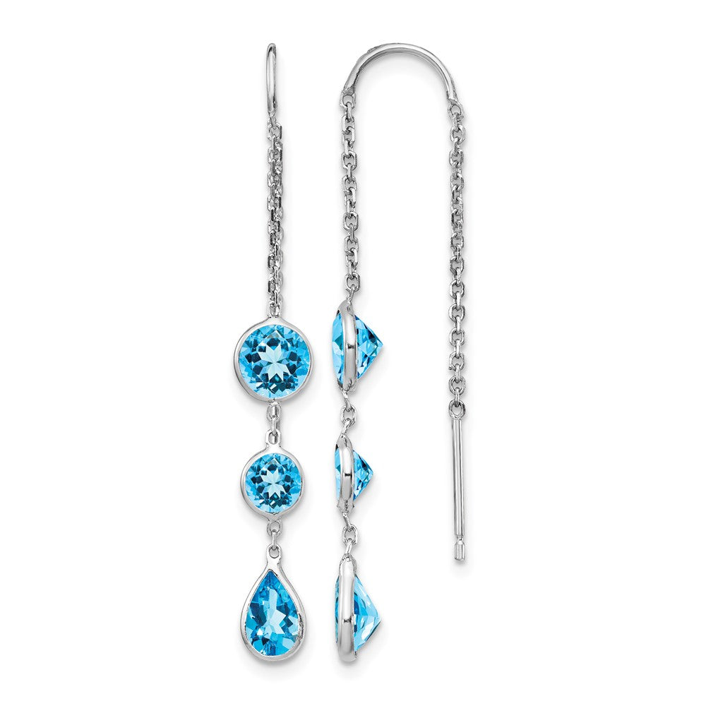 14k White Gold Blue Topaz Dangle U Wire Earrings