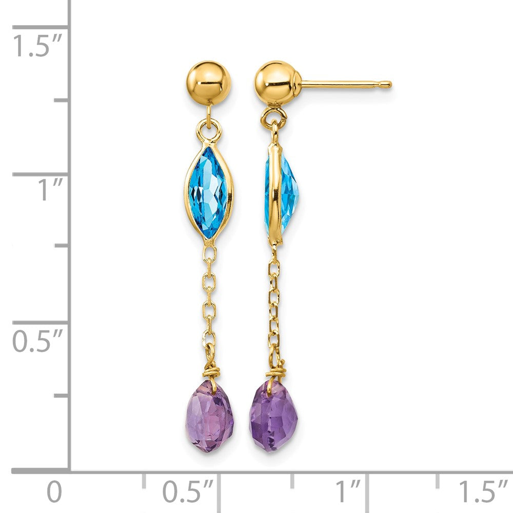 14K Amethyst and Blue Topaz Post Earrings