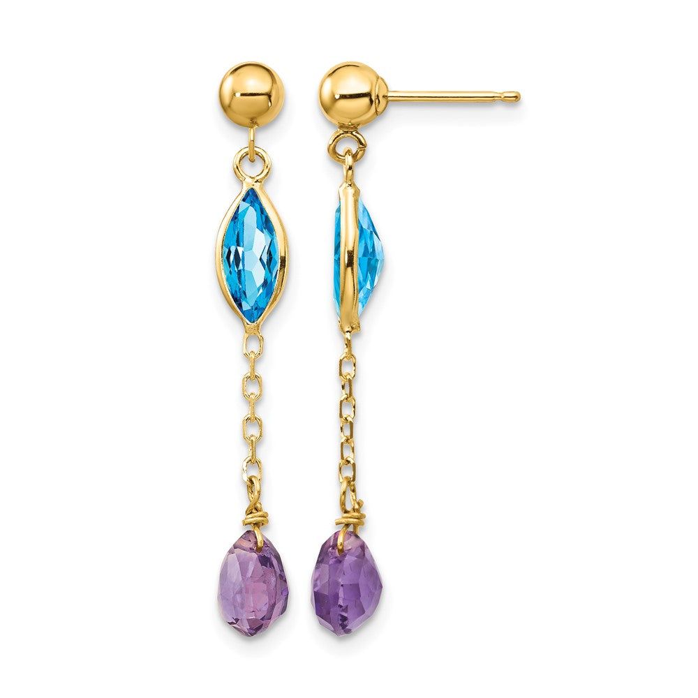 14K Amethyst and Blue Topaz Post Earrings
