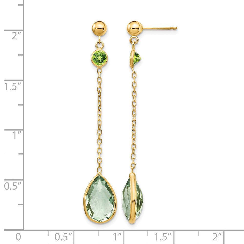 14K Peridot and Green Quartz Post Earrings