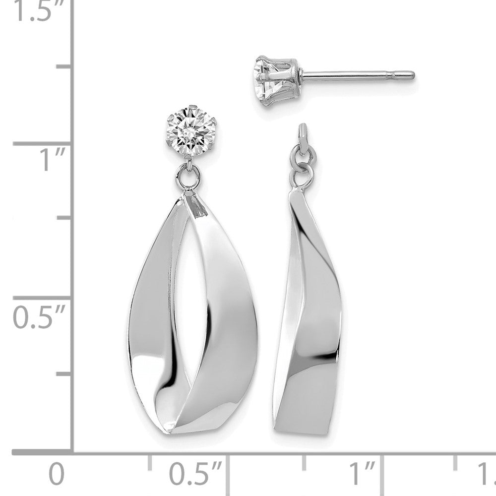 14k White Gold Polished Oval Dangle with CZ Stud Earring Jackets