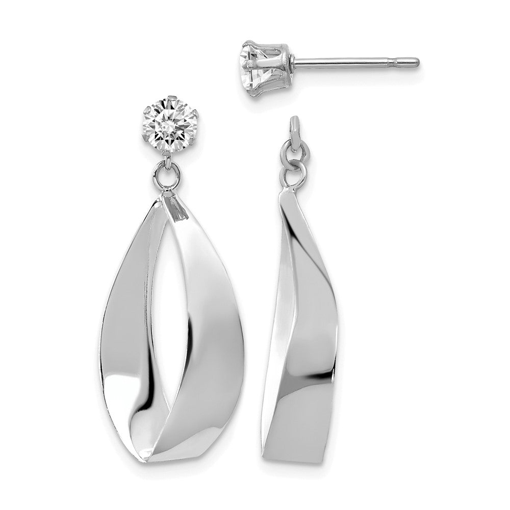 14k White Gold Polished Oval Dangle with CZ Stud Earring Jackets