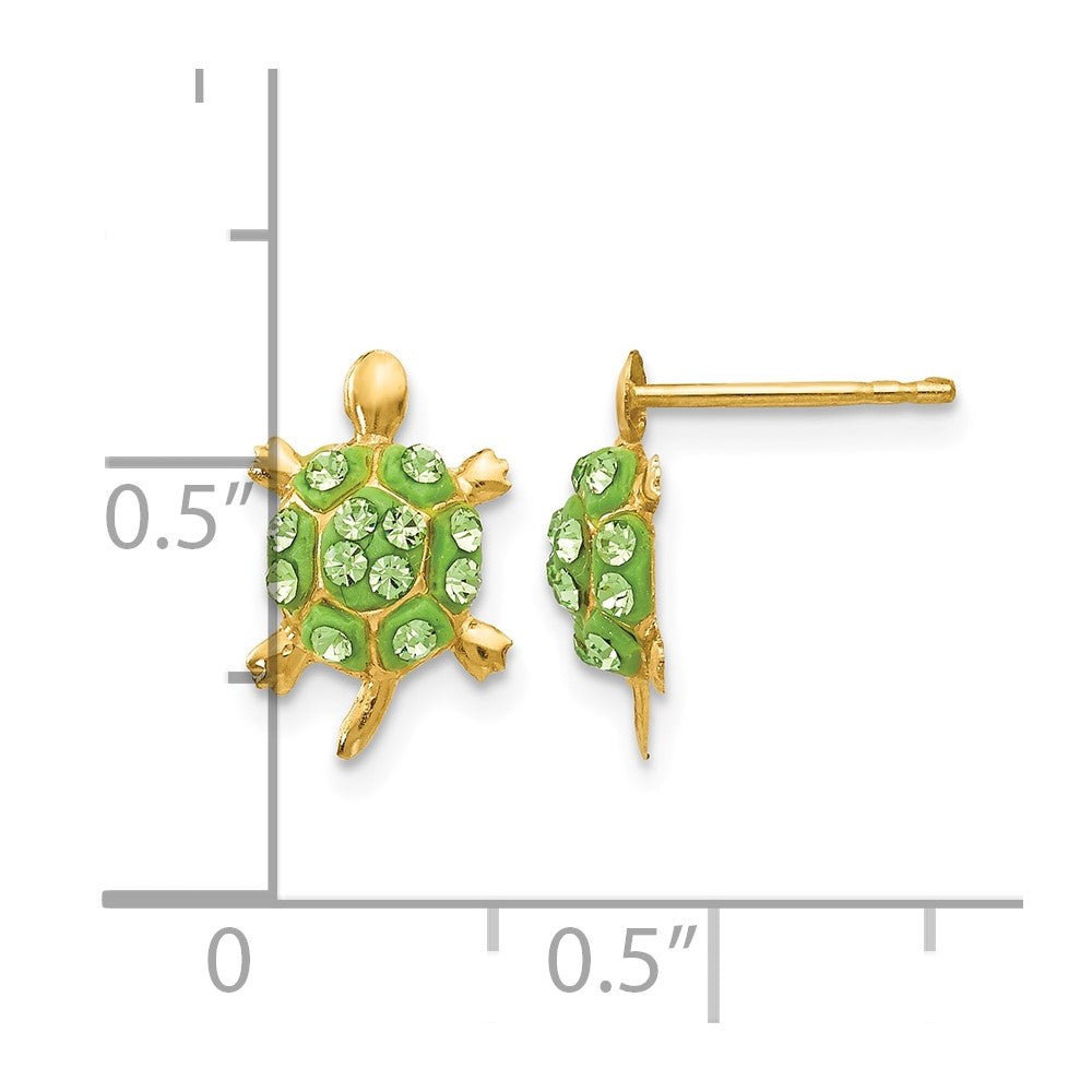 14k Light Green Crystal Turtle Post Earrings