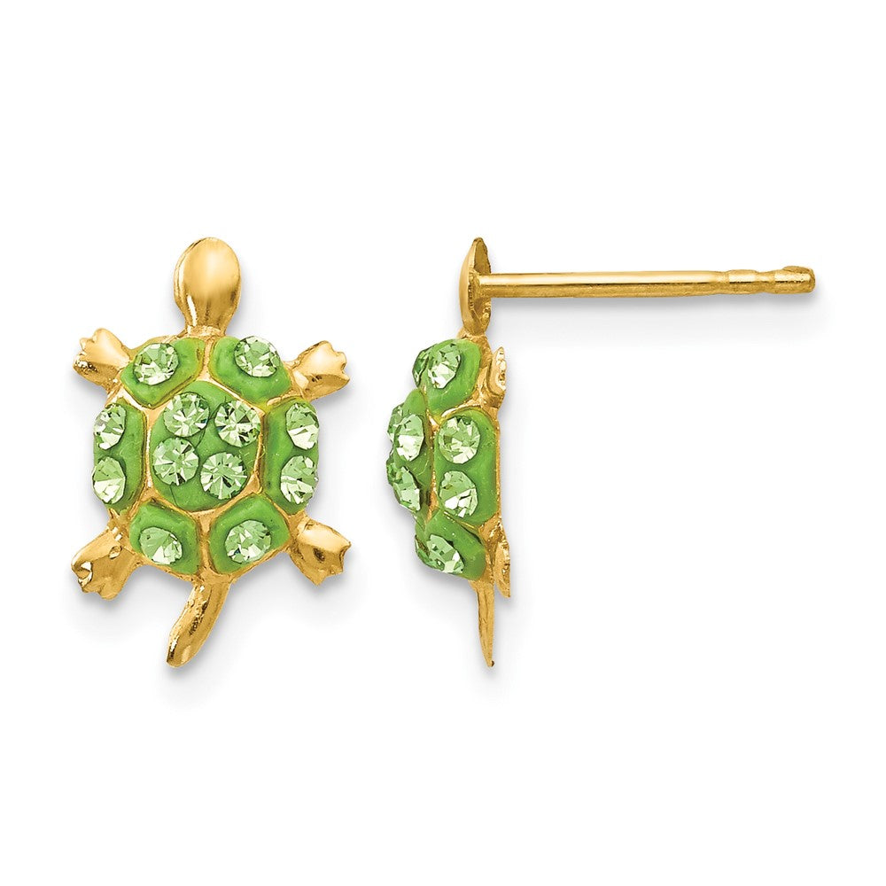 14k Light Green Crystal Turtle Post Earrings