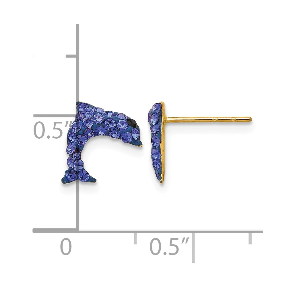 14k Crystal Blue Dolphin Post Earrings