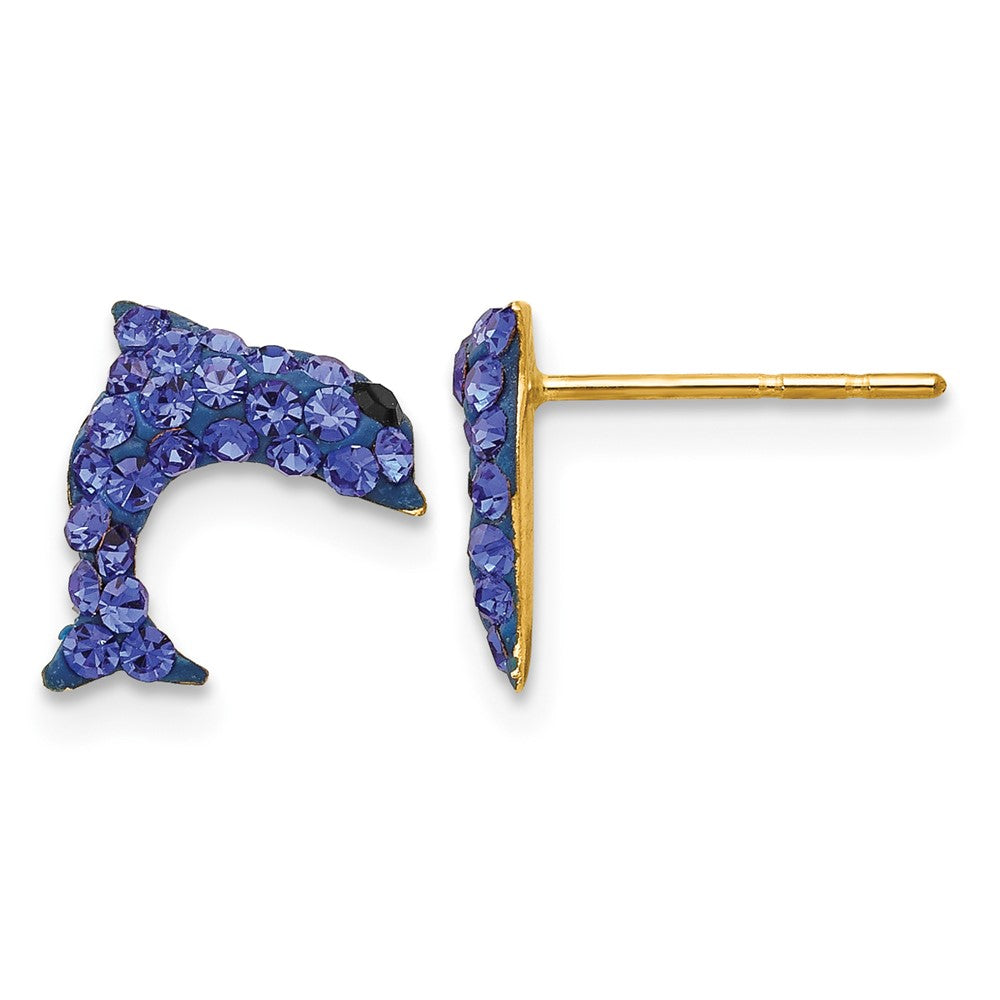 14k Crystal Blue Dolphin Post Earrings
