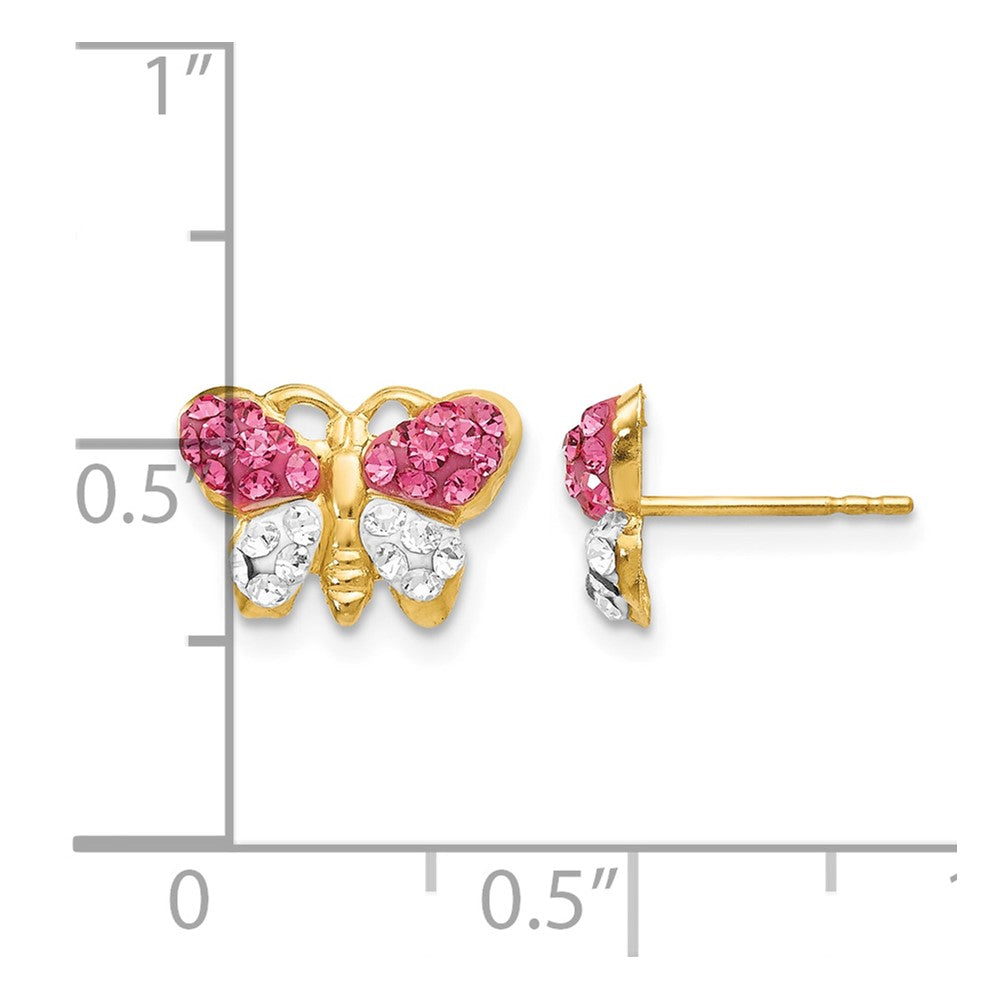 14k Pink/White Crystal Butterfly Post Earrings