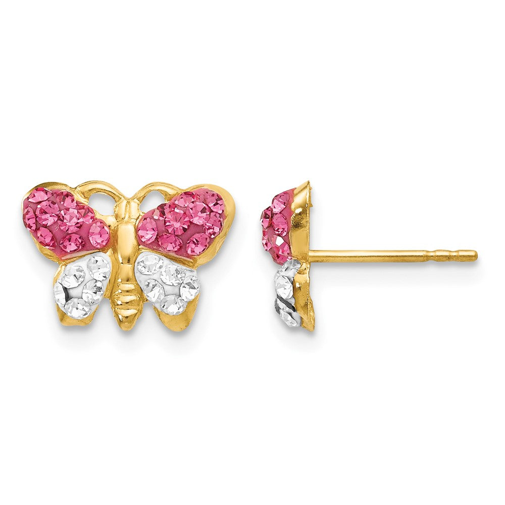 14k Pink/White Crystal Butterfly Post Earrings