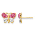 14k Pink/White Crystal Butterfly Post Earrings