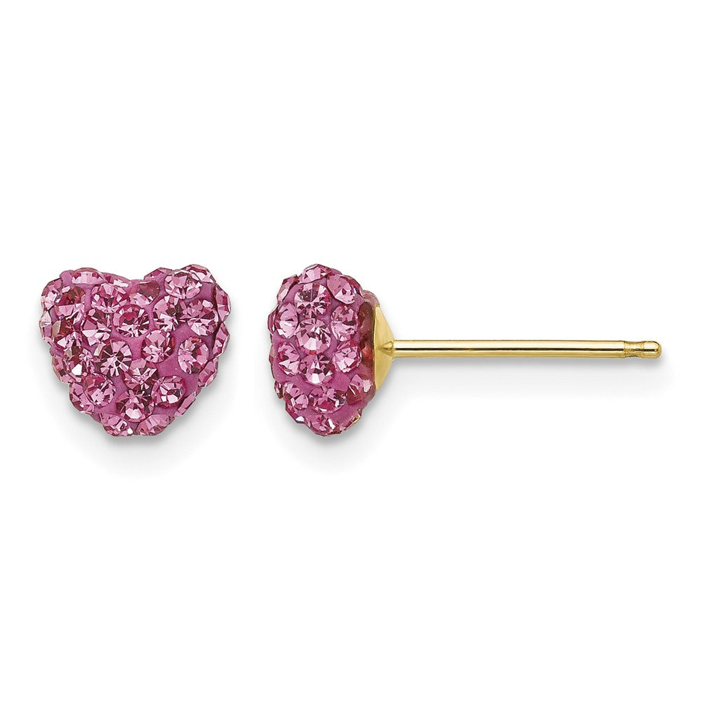 14k Post Rose Crystal 6mm Heart Earrings