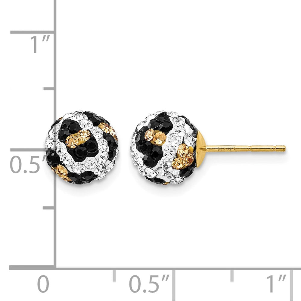 14k 8mm Post Leopard Pattern White Black Yellow Crystal Earrings