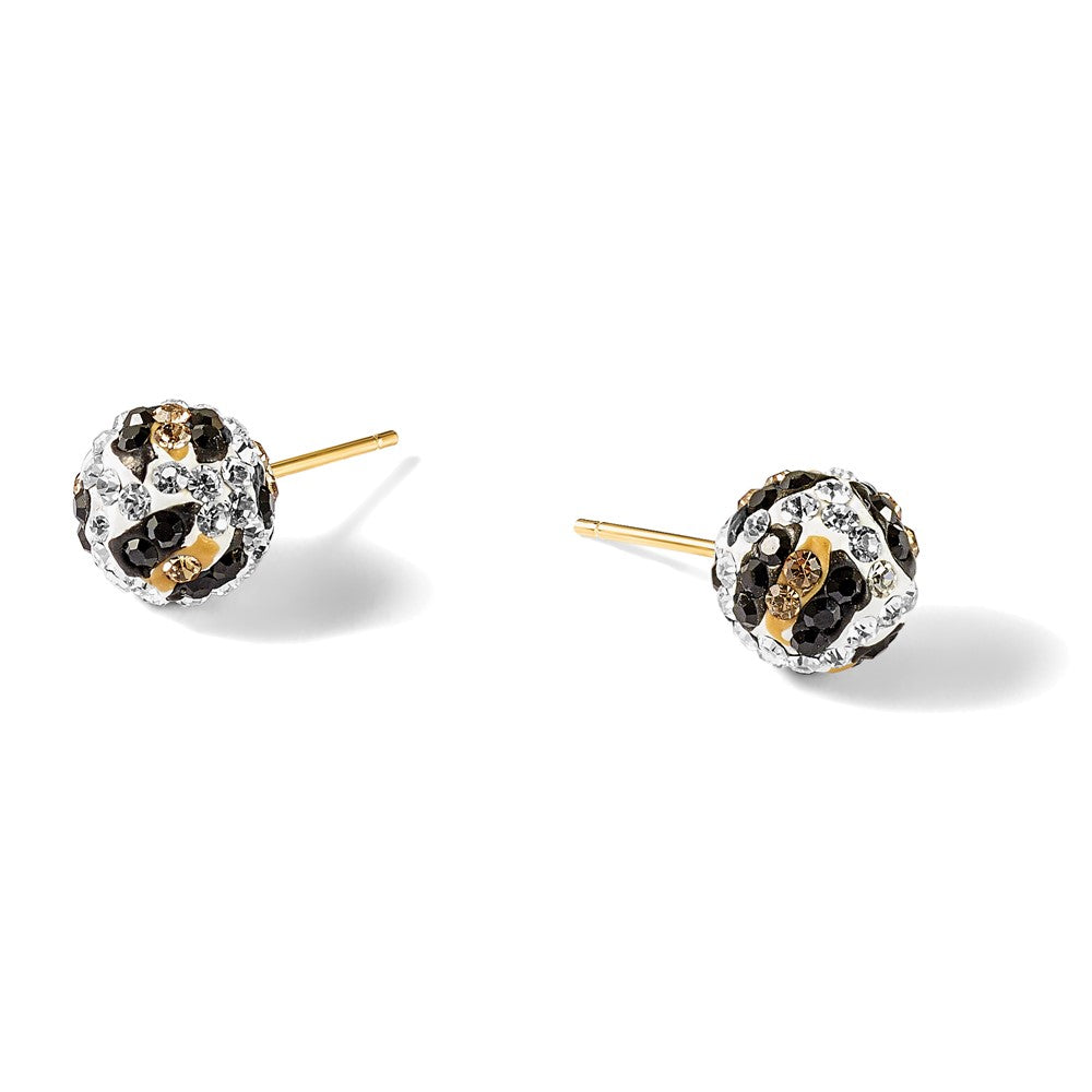14k 8mm Post Leopard Pattern White Black Yellow Crystal Earrings