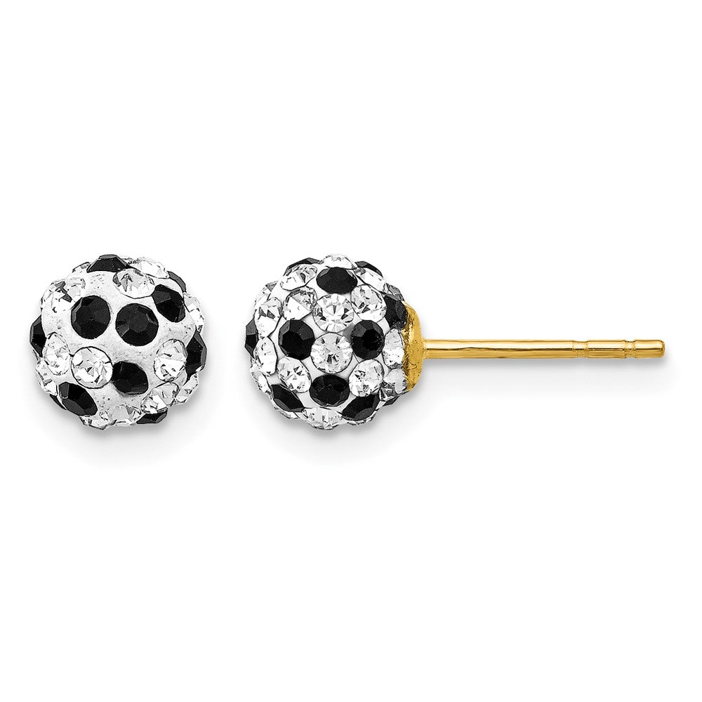14k Black and White Crystal 6mm Post Earrings