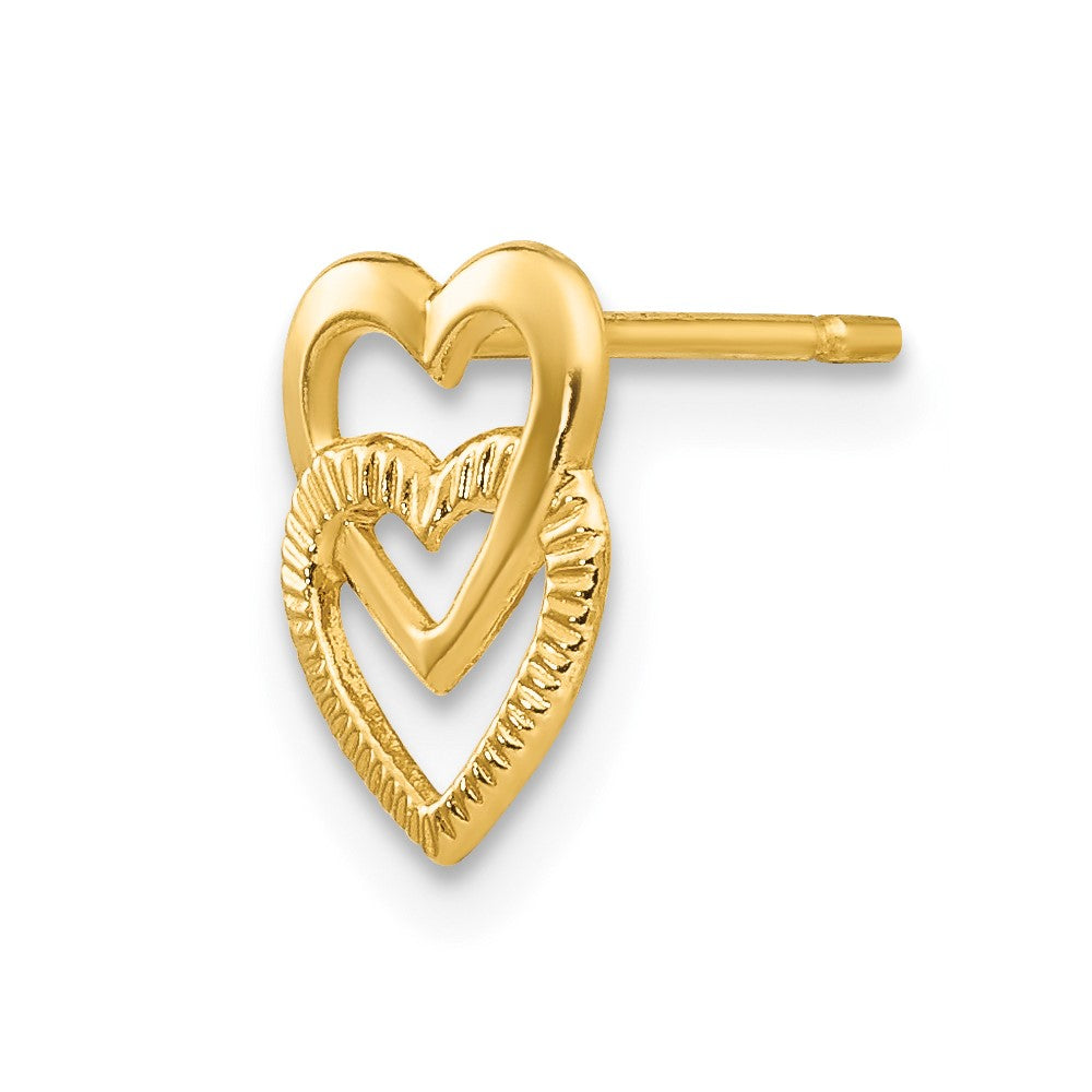 Single 14K Yellow Gold Polished Double Heart Post Earring