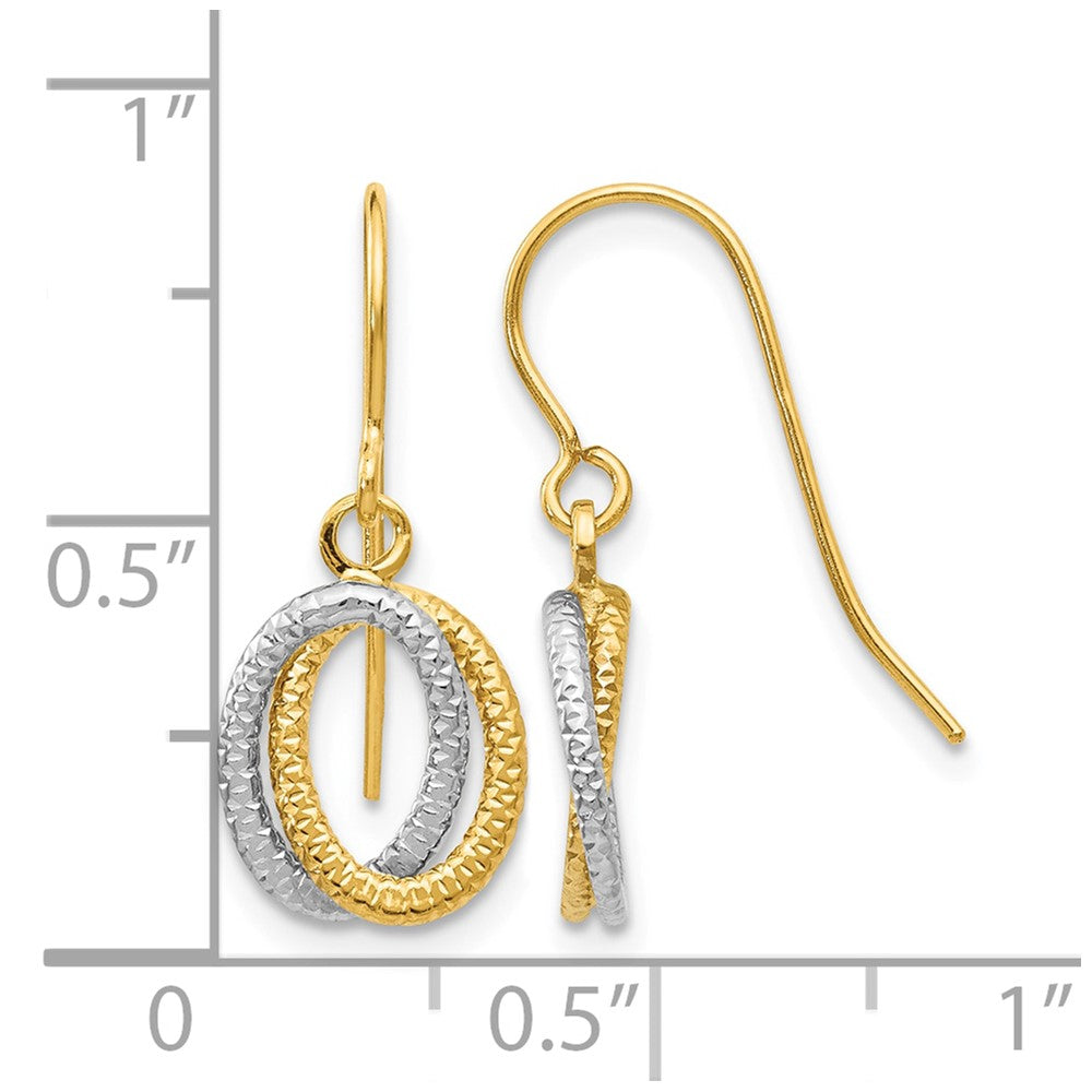 14k Two-tone Textured Fancy Dangle Earrings