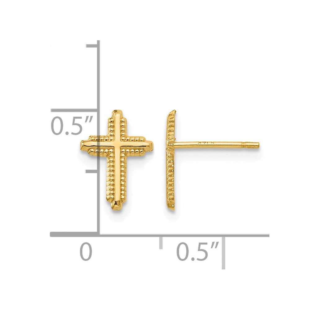 14K Yellow Gold Polished Cross Post Earrings