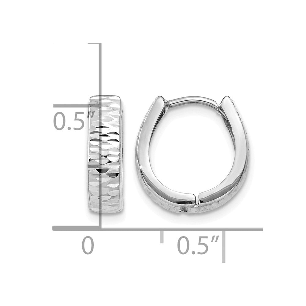 14K White Gold Textured and Polished Hinged Hoop Earrings
