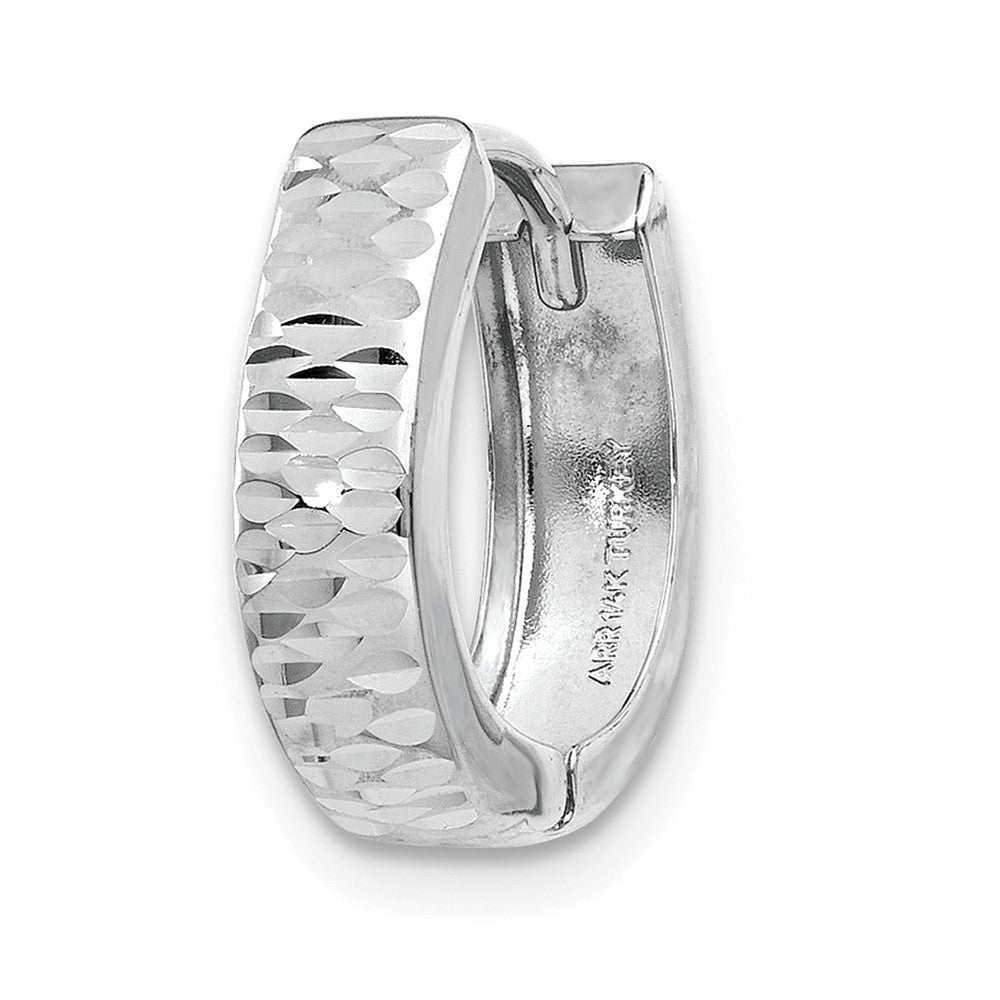 Single 14K White Gold Textured and Polished Hinged Hoop Earring