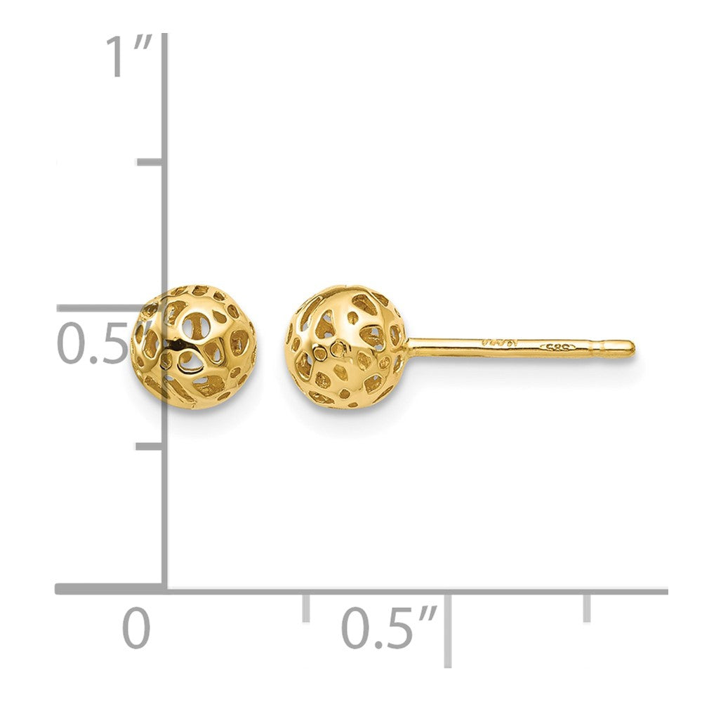 14K Yellow Gold Small Fancy Ball Post Earrings