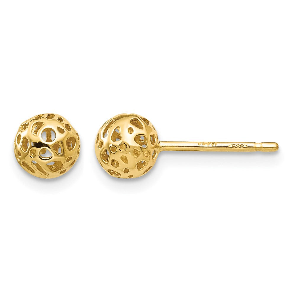 14K Yellow Gold Small Fancy Ball Post Earrings