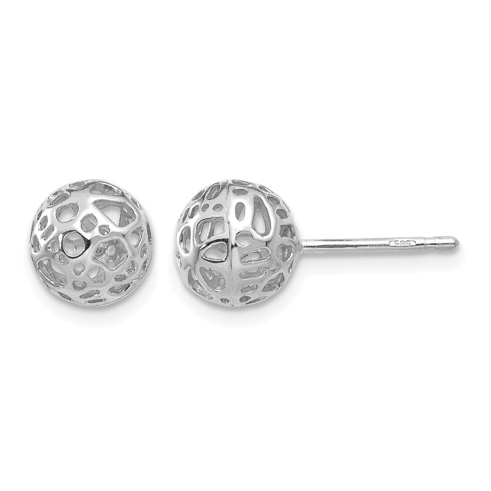 14K White Gold Medium Fancy Ball Post Earrings