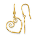 14K Yellow Gold Heart Dangle Shepherd Hook Earrings