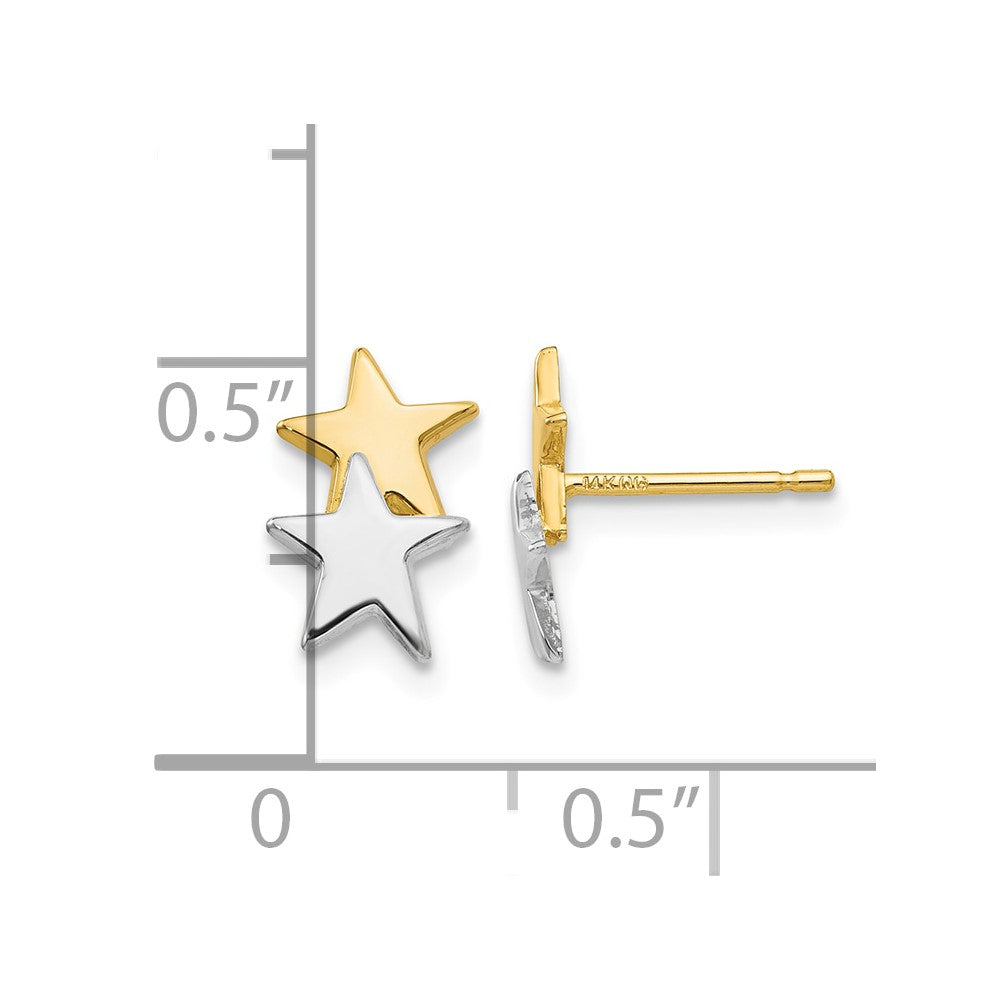14k with Rhodium Polished Star Post Earrings